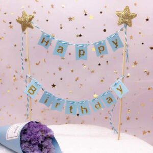 קישוט לעוגה שרשרת דגלים תכלת