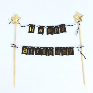 קישוט לעוגה שרשרת דגלים שחור