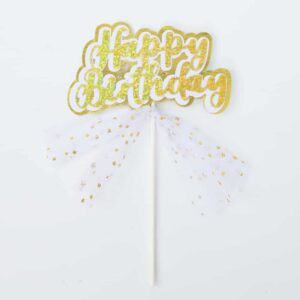 טופר יום הולדת שמח לבן + טול