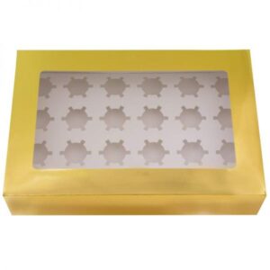 קופסת קרטון עם חלון חלקי ל24 קאפקייקס בצבע זהב