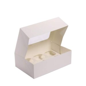 קופסת קרטון ל6 קאפקייקס- לבן