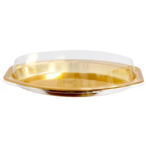 מגש פלסטיק זהב+ מכסה- אובלי 41/28/7.8 ס"מ