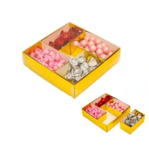 קופסת קרטון זהב מכסה PVC שקוף 4 תאים 20/20/5 ס"מ