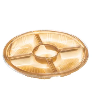 מגש פלסטיק זהב מחולק+ מכסה 5 תאים -35/6 ס"מ