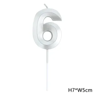 נר ספרה 6 כסף תלת מימד גדול