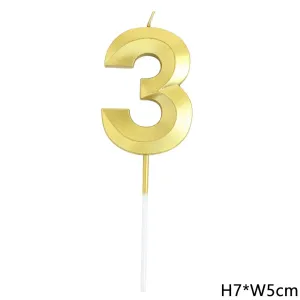 נר ספרה 3 זהב תלת מימד גדול