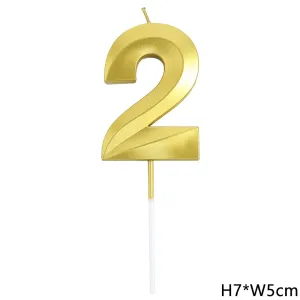 נר ספרה 2 זהב תלת מימד גדול