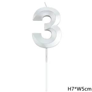 נר ספרה 3 כסף תלת מימד גדול